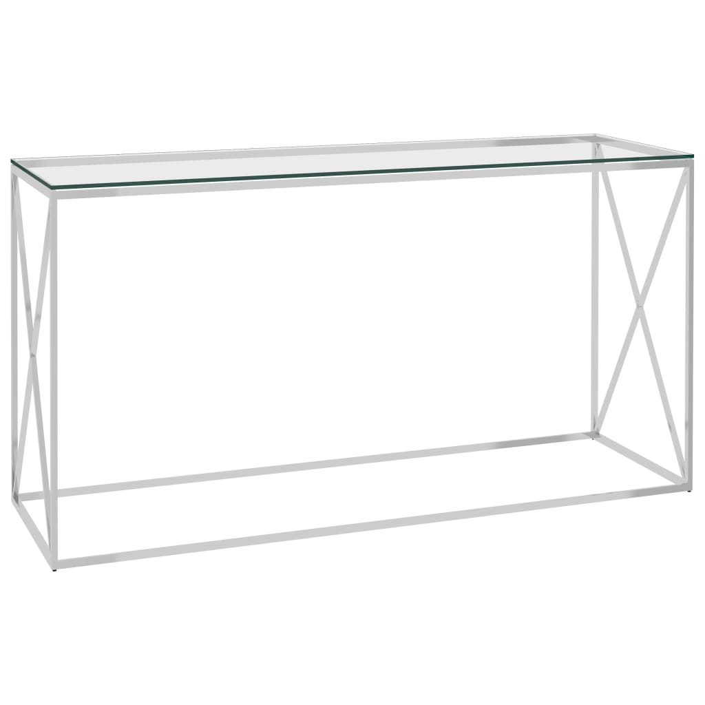 vidaXL Side Table Silver 140x40x78 cm Stainless Steel and Glass