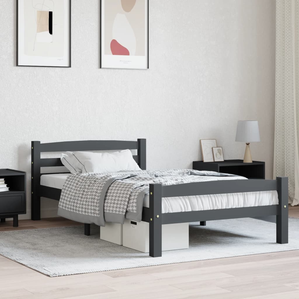 vidaXL Bed Frame Dark Grey Solid Pinewood 100x200 cm