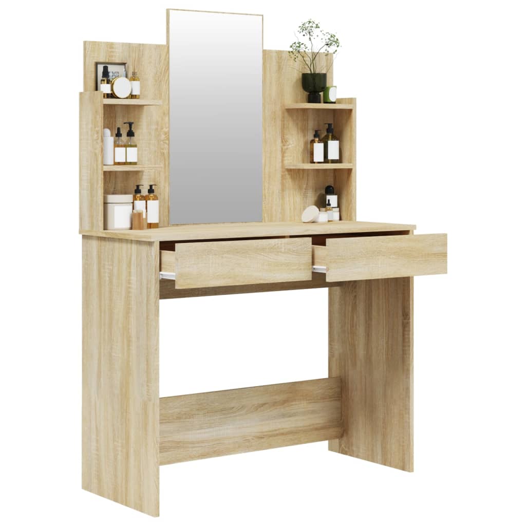 vidaXL Dressing Table with Mirror Sonoma Oak 96x40x142 cm