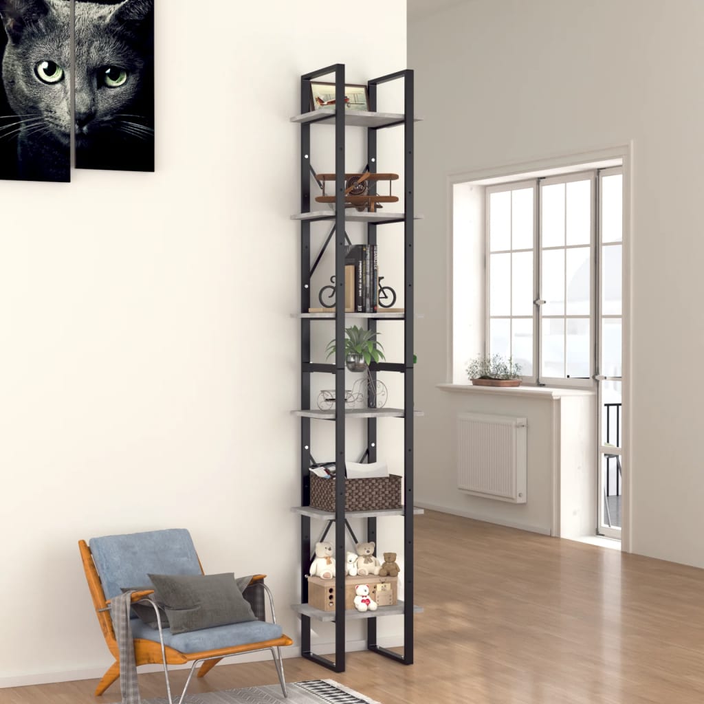 vidaXL 6-Tier Book Cabinet Concrete Grey 40x30x210 cm Engineered Wood