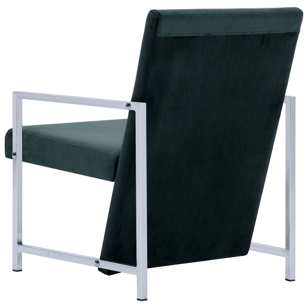 vidaXL Armchair with Chrome Feet Dark Green Velvet