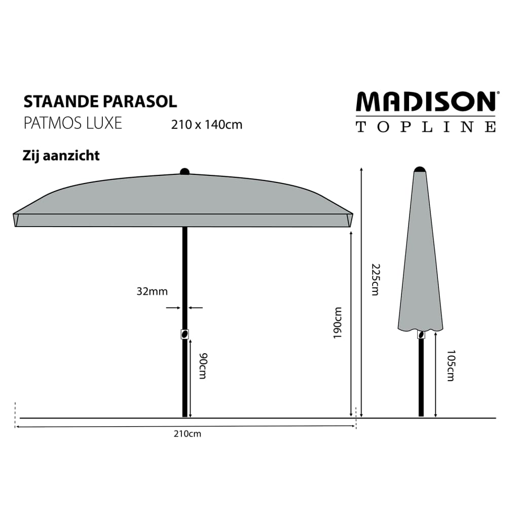 Madison Parasol Patmos Luxe Rectangle 210x140 cm Sage Green