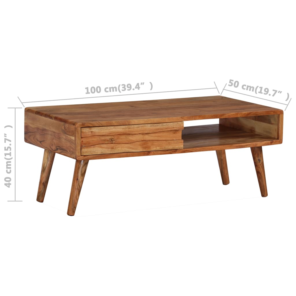 vidaXL Coffee Table Solid Wood with Carved Drawer 100x50x40 cm