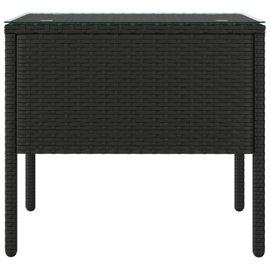 vidaXL Side Table Black 53x37x48 cm Poly Rattan and Tempered Glass