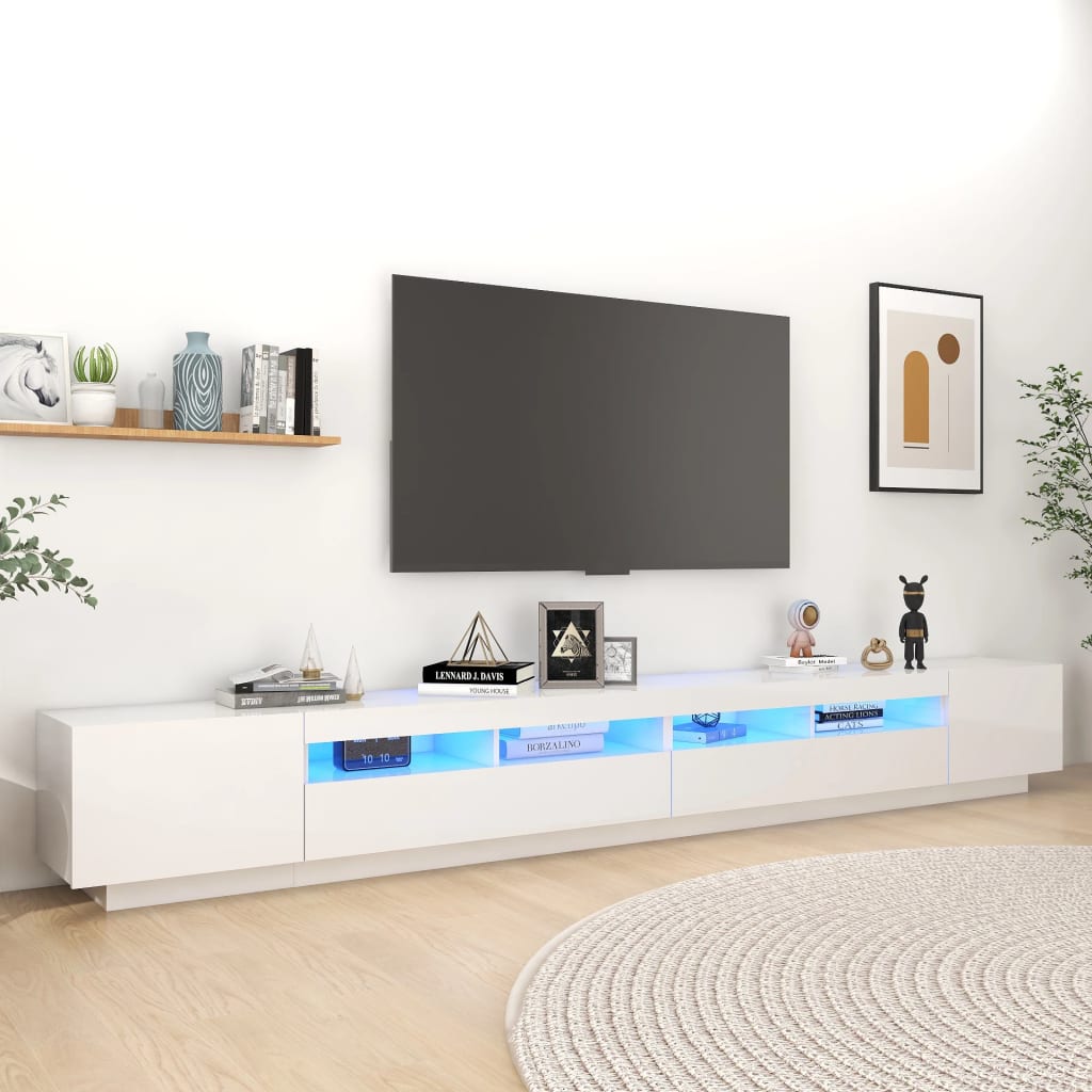 vidaXL TV Cabinet with LED Lights High Gloss White 300x35x40 cm