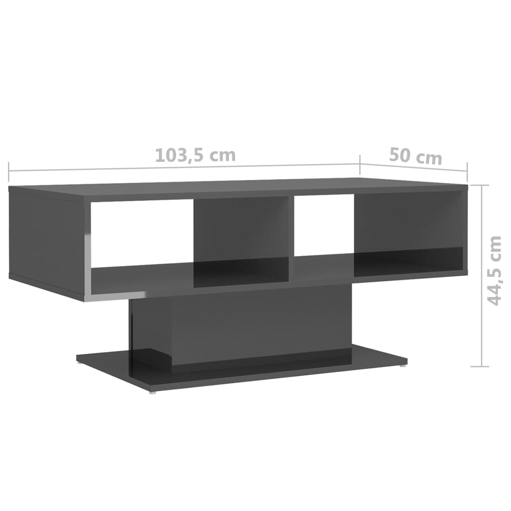 vidaXL Coffee Table High Gloss Grey 103.5x50x44.5 cm Engineered Wood