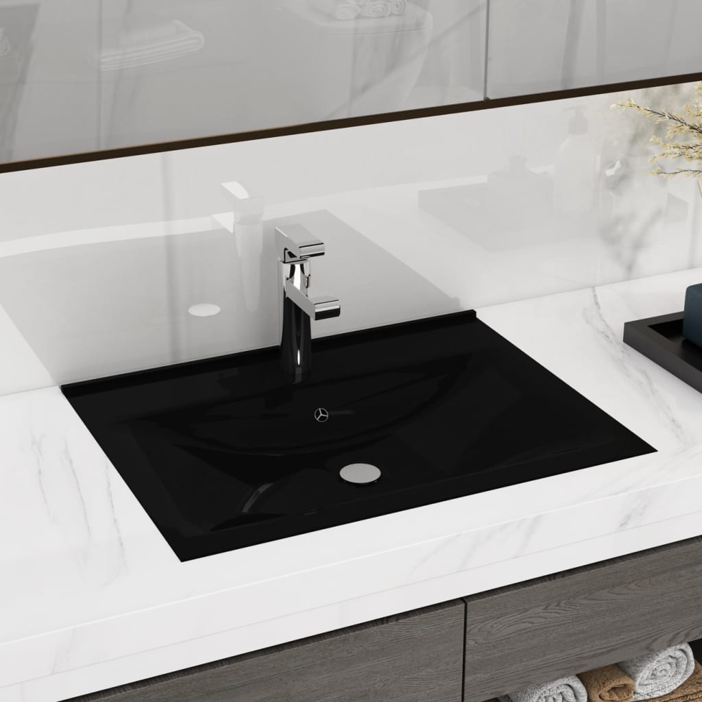 vidaXL Luxury Basin with Faucet Hole Matt Black 60x46 cm Ceramic