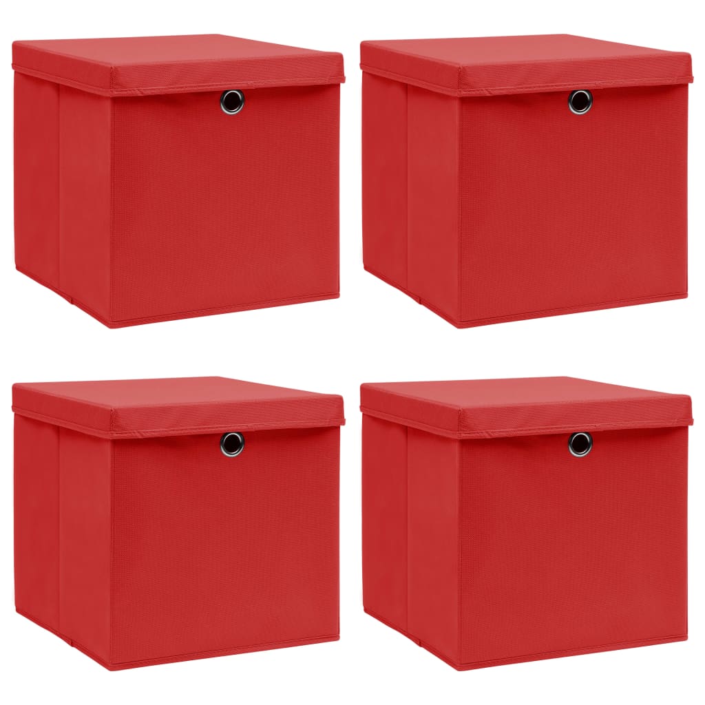 vidaXL Storage Boxes with Lids 4 pcs Red 32x32x32 cm Fabric
