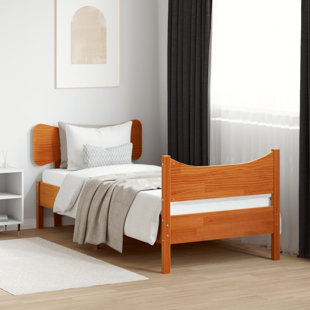 vidaXL Bed Frame with Headboard Wax Brown 100x200 cm Solid Wood Pine