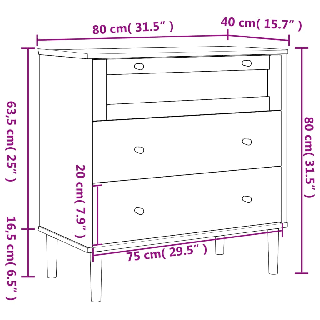 vidaXL Drawer Cabinet SENJA Rattan Look Black 80x40x80 cm Solid Wood Pine