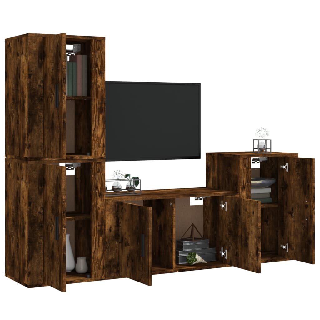 vidaXL 4 Piece TV Cabinet Set Smoked Oak Engineered Wood