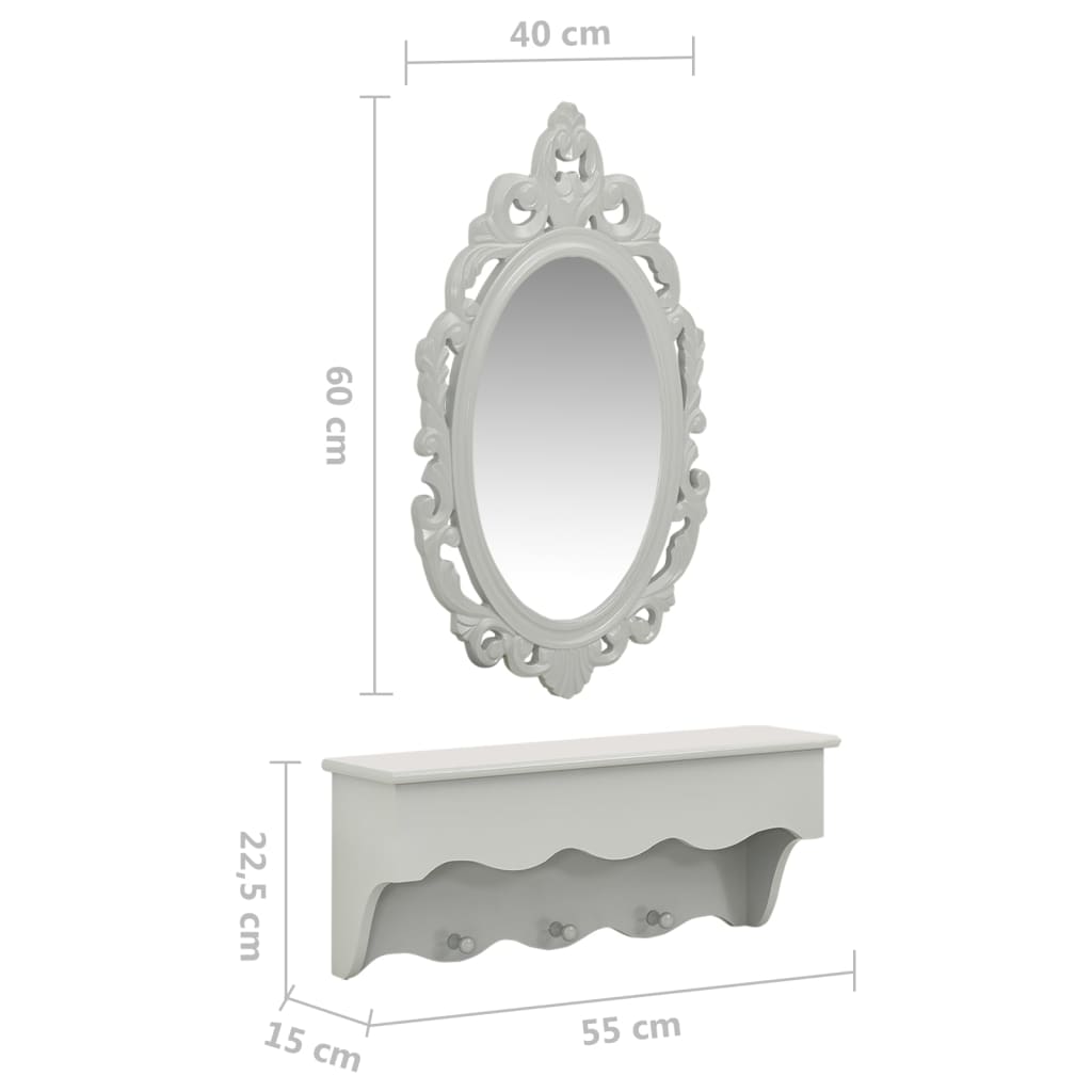 vidaXL Wall Shelf Set for Keys&Jewelery with Mirror and Hooks Grey