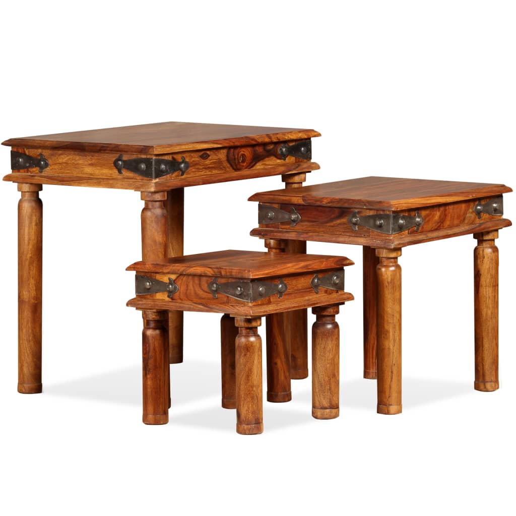 vidaXL Nesting Table Set 3 Pieces Solid Sheesham Wood Brown