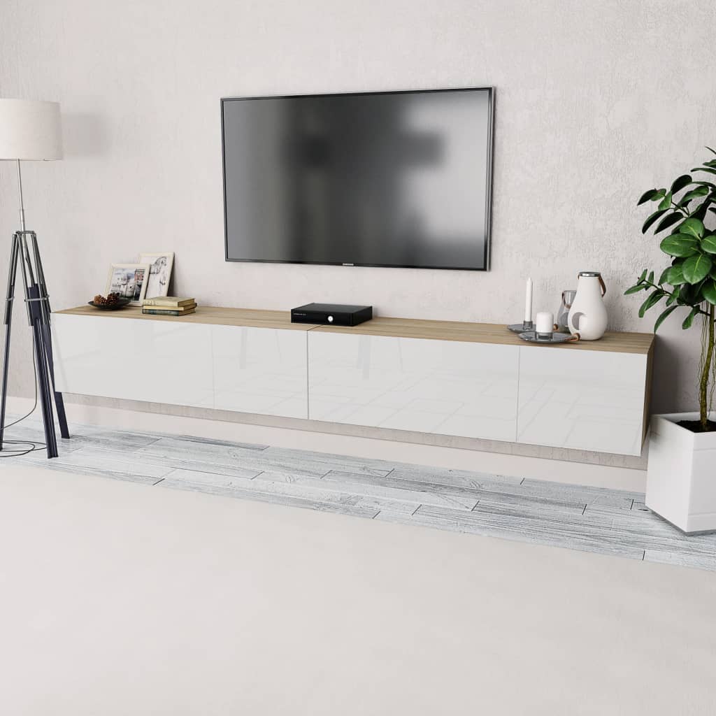 vidaXL TV Cabinets 2 pcs Engineered Wood 120x40x34 cm High Gloss White Oak