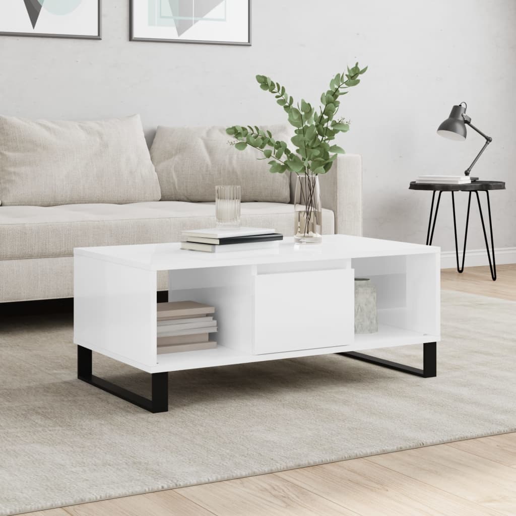 vidaXL Coffee Table High Gloss White 90x50x36.5 cm Engineered Wood
