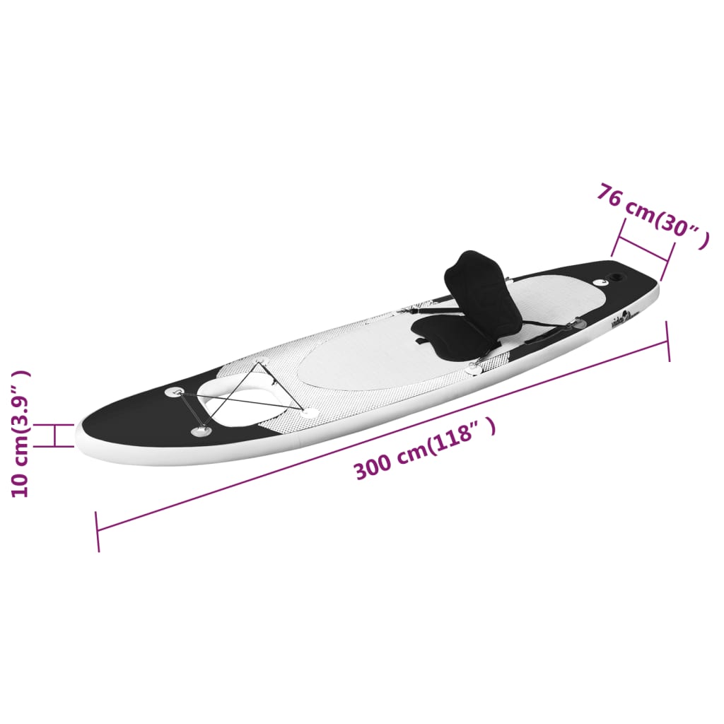 vidaXL Inflatable Stand Up Paddle Board Set Black 300x76x10 cm