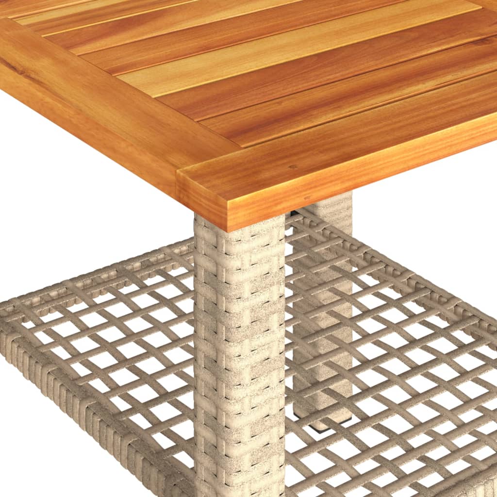 vidaXL Garden Table Beige 40x40x42 cm Poly Rattan Acacia Wood