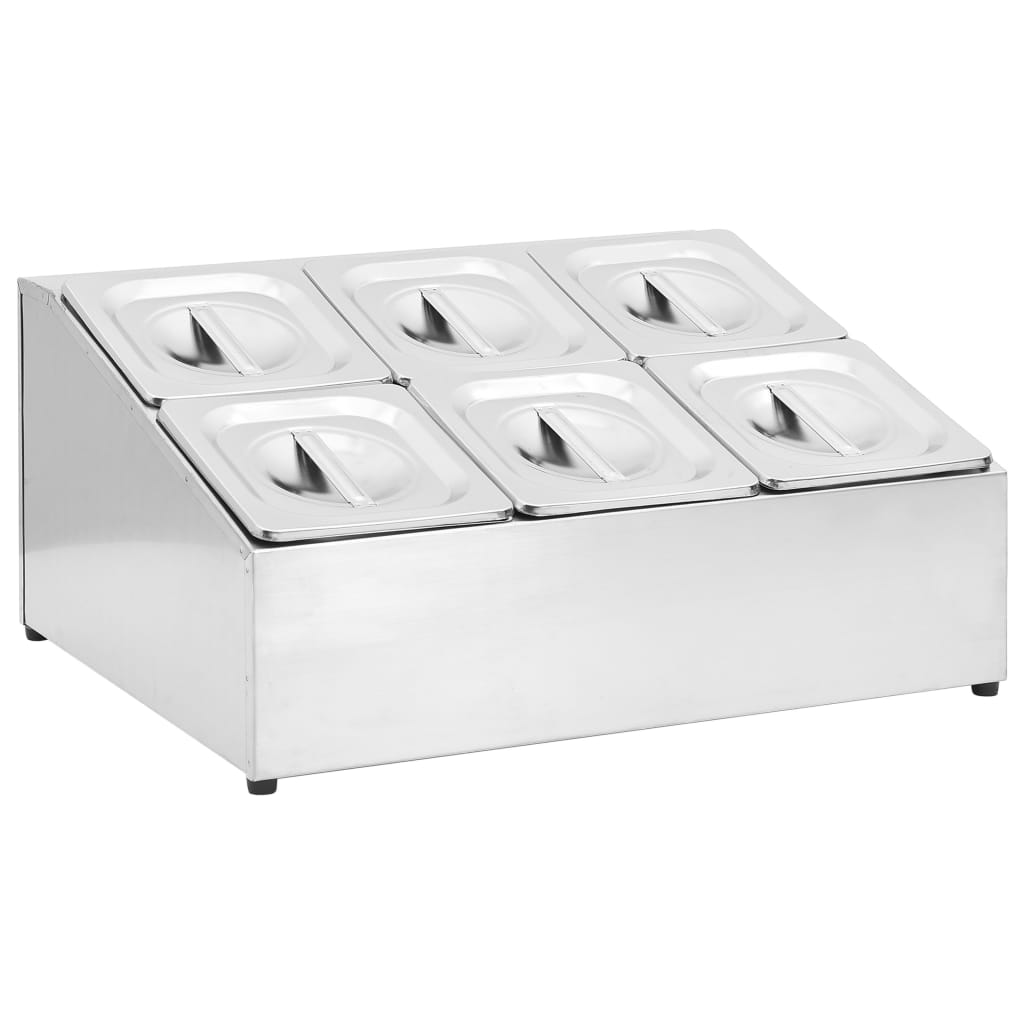 vidaXL Gastronorm Container Holder with 6 GN 1/6 Pan Stainless Steel