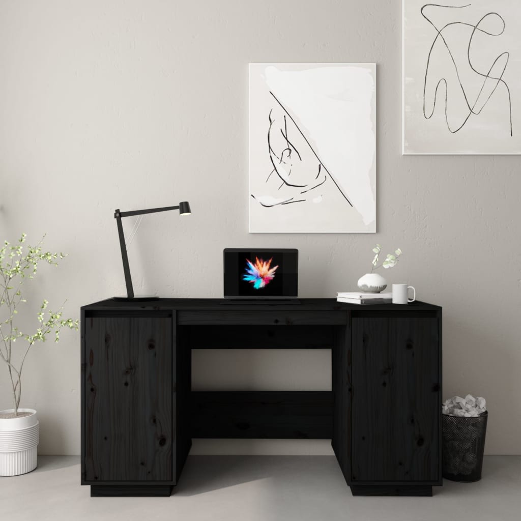vidaXL Desk Black 140x50x75 cm Solid Wood Pine