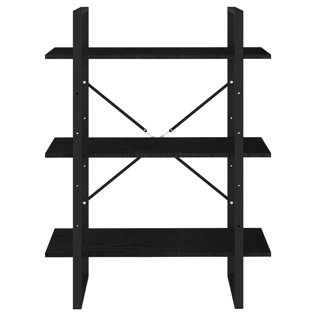 vidaXL 3-Tier Book Cabinet Black 80x30x105 cm Solid Pine Wood