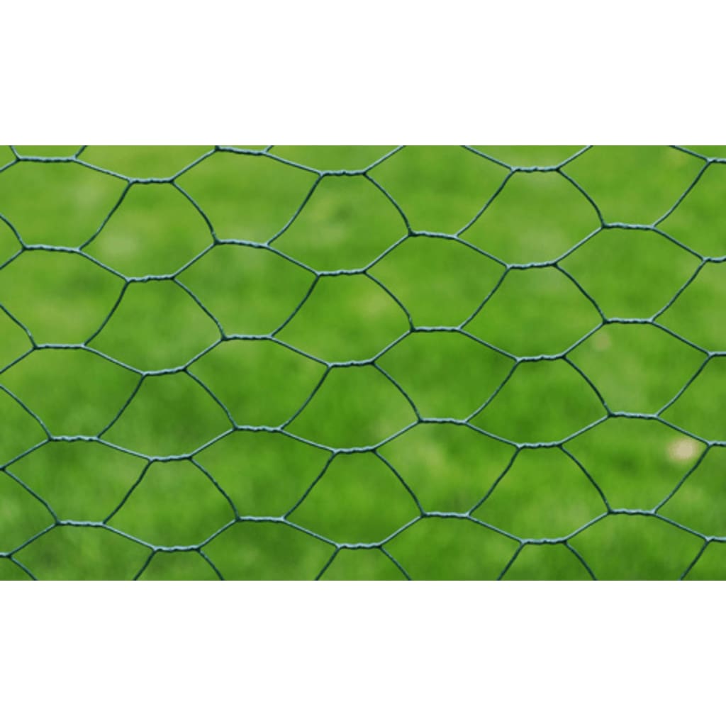 vidaXL Chicken Wire Fence Galvanised with PVC Coating 25x0.5 m Green