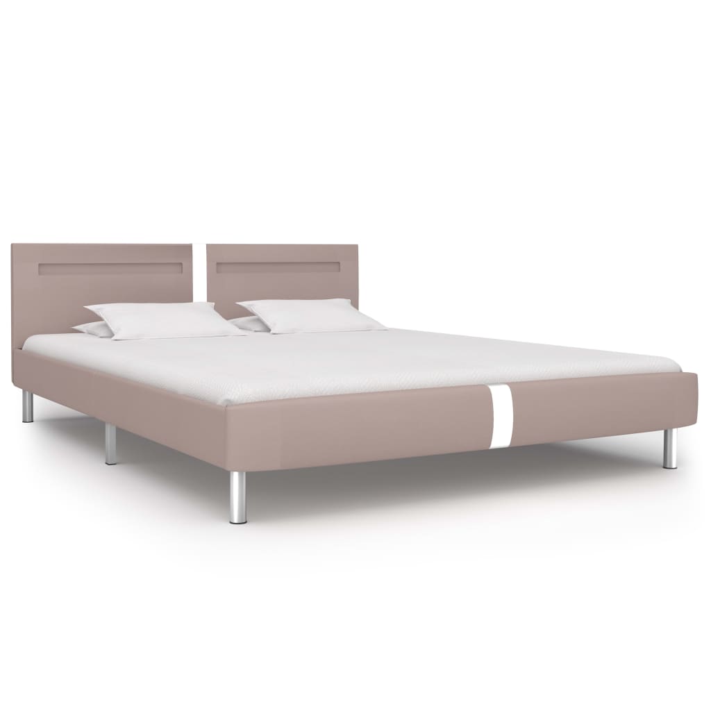 vidaXL Bed Frame with LED Cappuccino Faux Leather 150x200 cm King Size