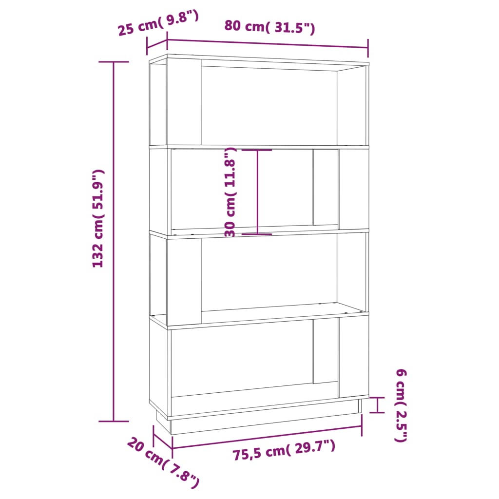 vidaXL Book Cabinet/Room Divider Grey 80x25x132 cm Solid Wood Pine