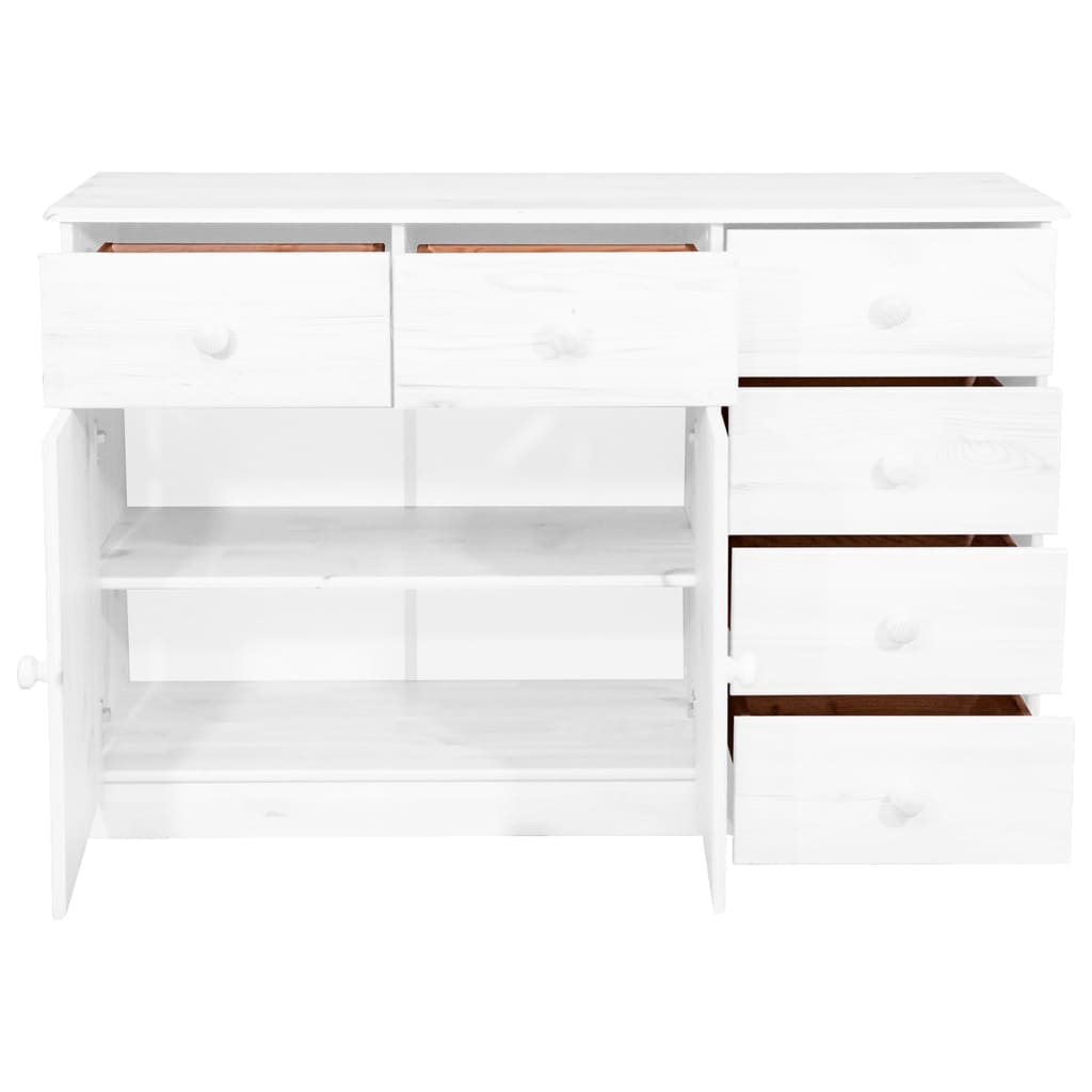 vidaXL Sideboard 6 Drawers White 113x35x73 cm Solid Pine Wood