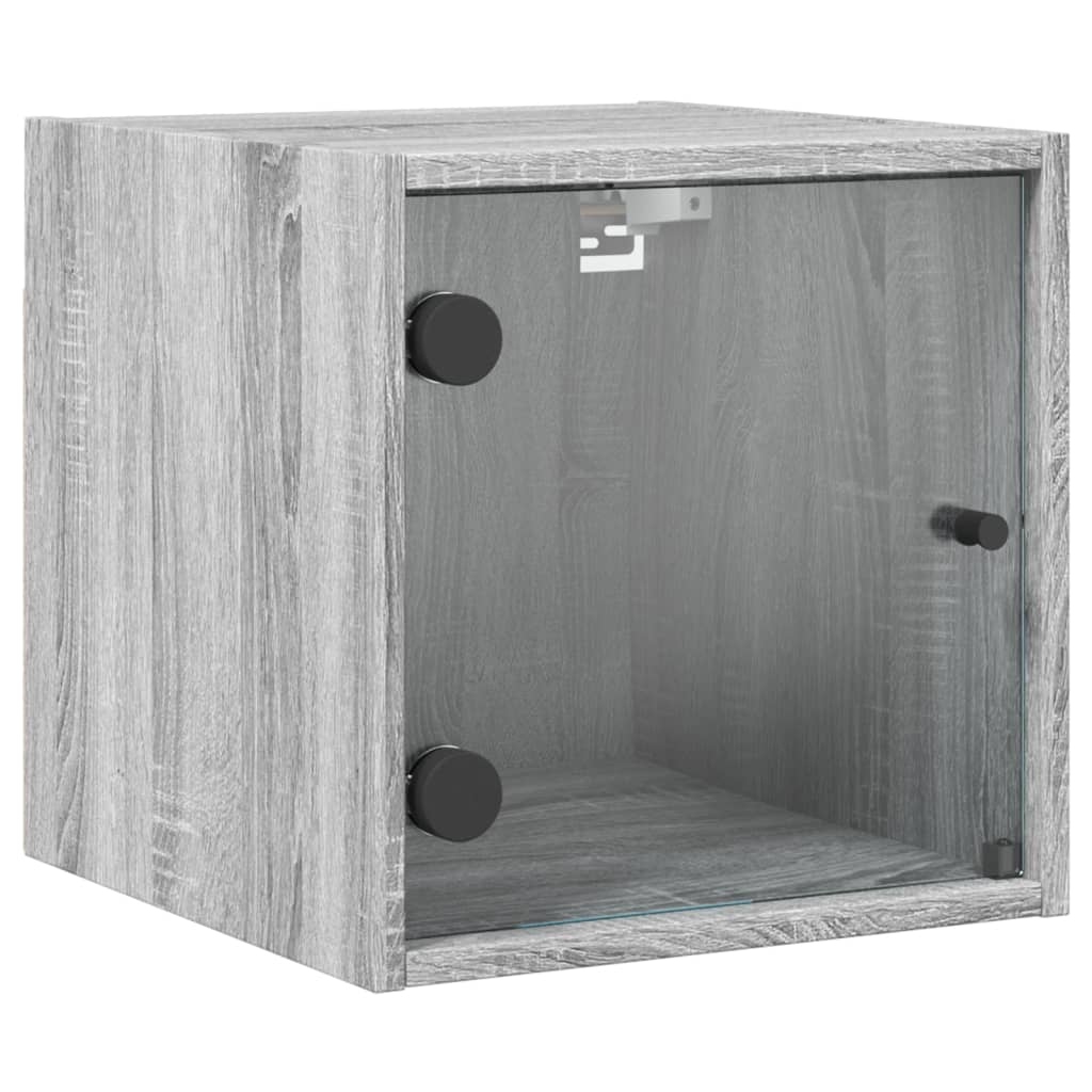 vidaXL Bedside Cabinets with Glass Doors 2 pcs Grey Sonoma 35x37x35 cm