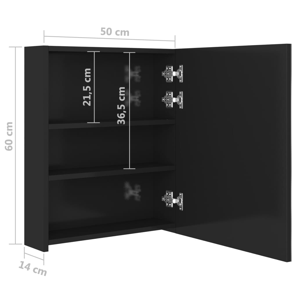 vidaXL LED Bathroom Mirror Cabinet Shining Black 50x14x60 cm