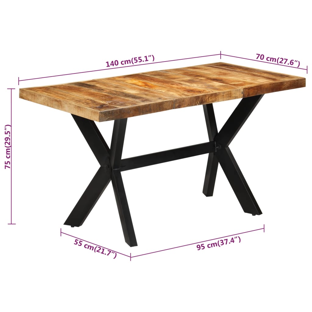 vidaXL Dining Table 140x70x75 cm Solid Rough Wood Mango