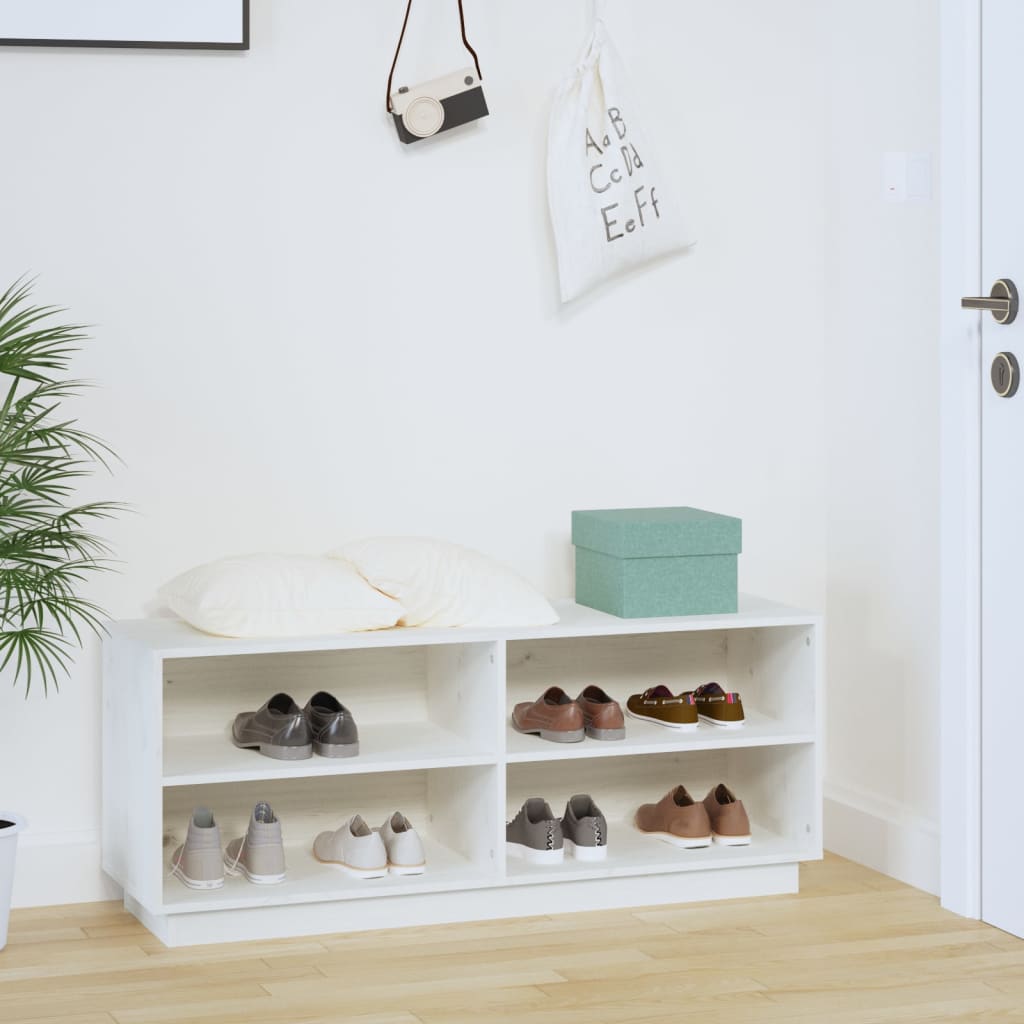 vidaXL Shoe Cabinet White 110x34x45 cm Solid Wood Pine