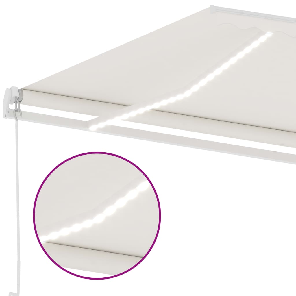 vidaXL Manual Retractable Awning with LED 450x350 cm Cream