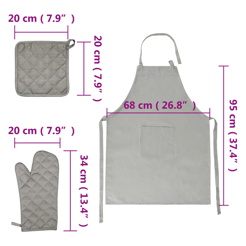 vidaXL 15 Piece Towel Set with Oven Gloves&Pot Holders Grey Cotton