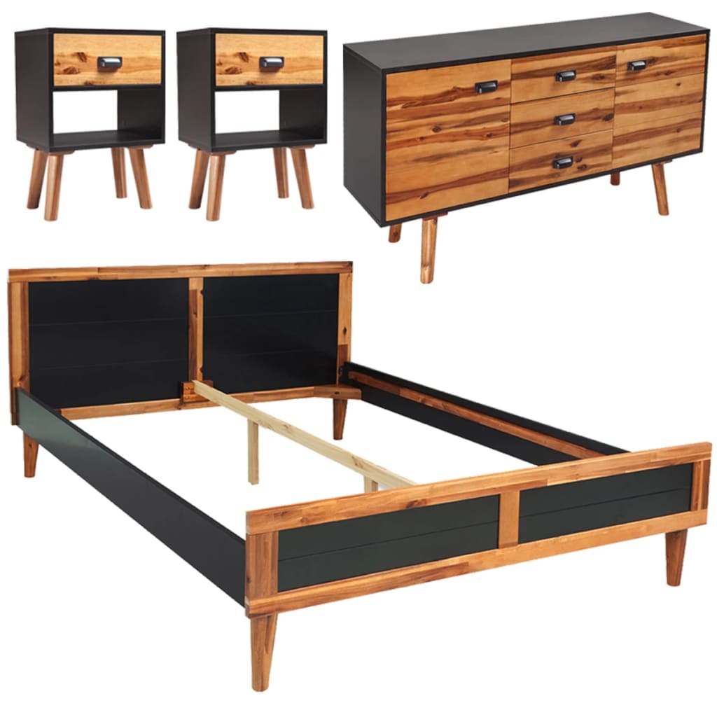 vidaXL Four Piece Bedroom Furniture Set Solid Acacia Wood 180x200 cm