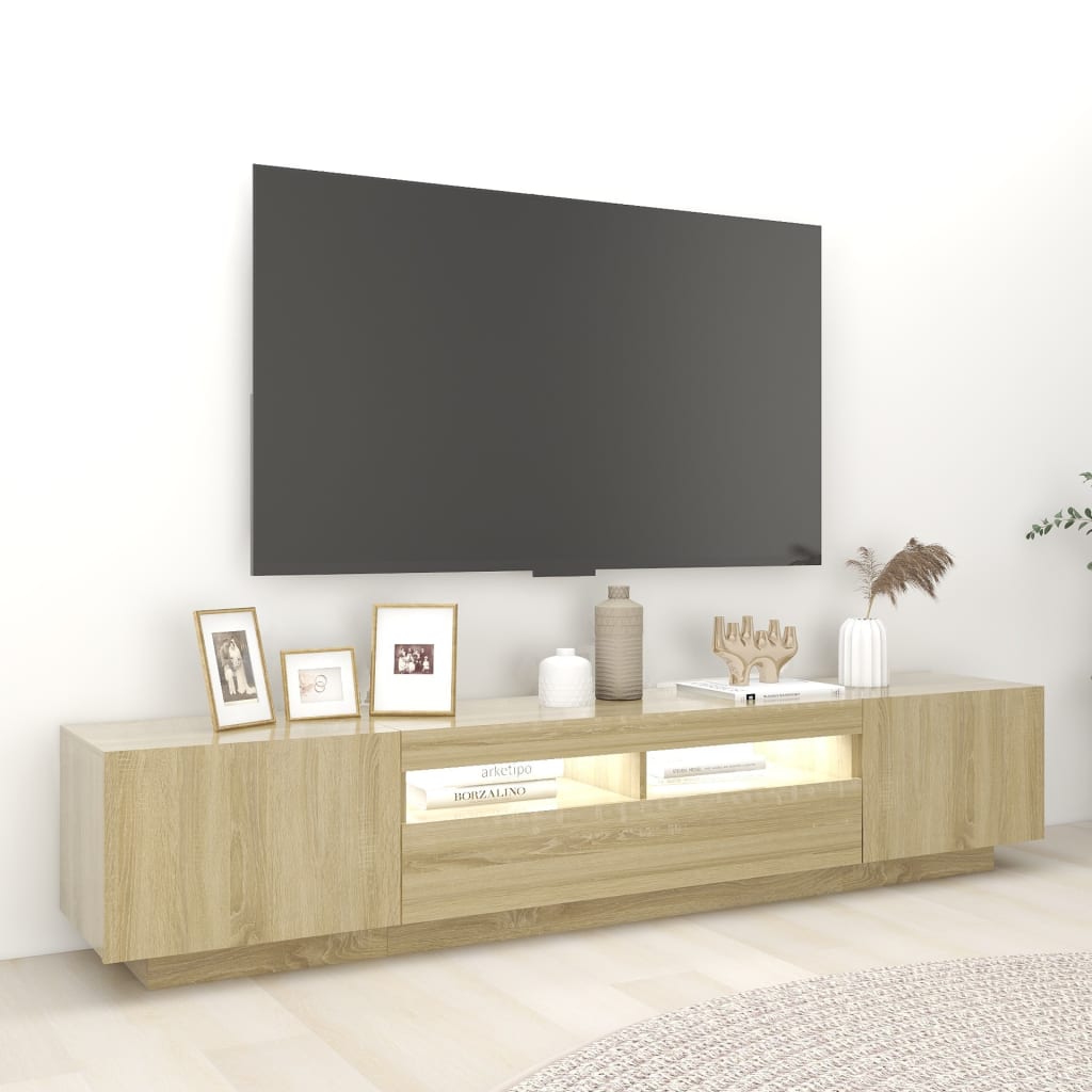 vidaXL TV Cabinet with LED Lights Sonoma Oak 200x35x40 cm