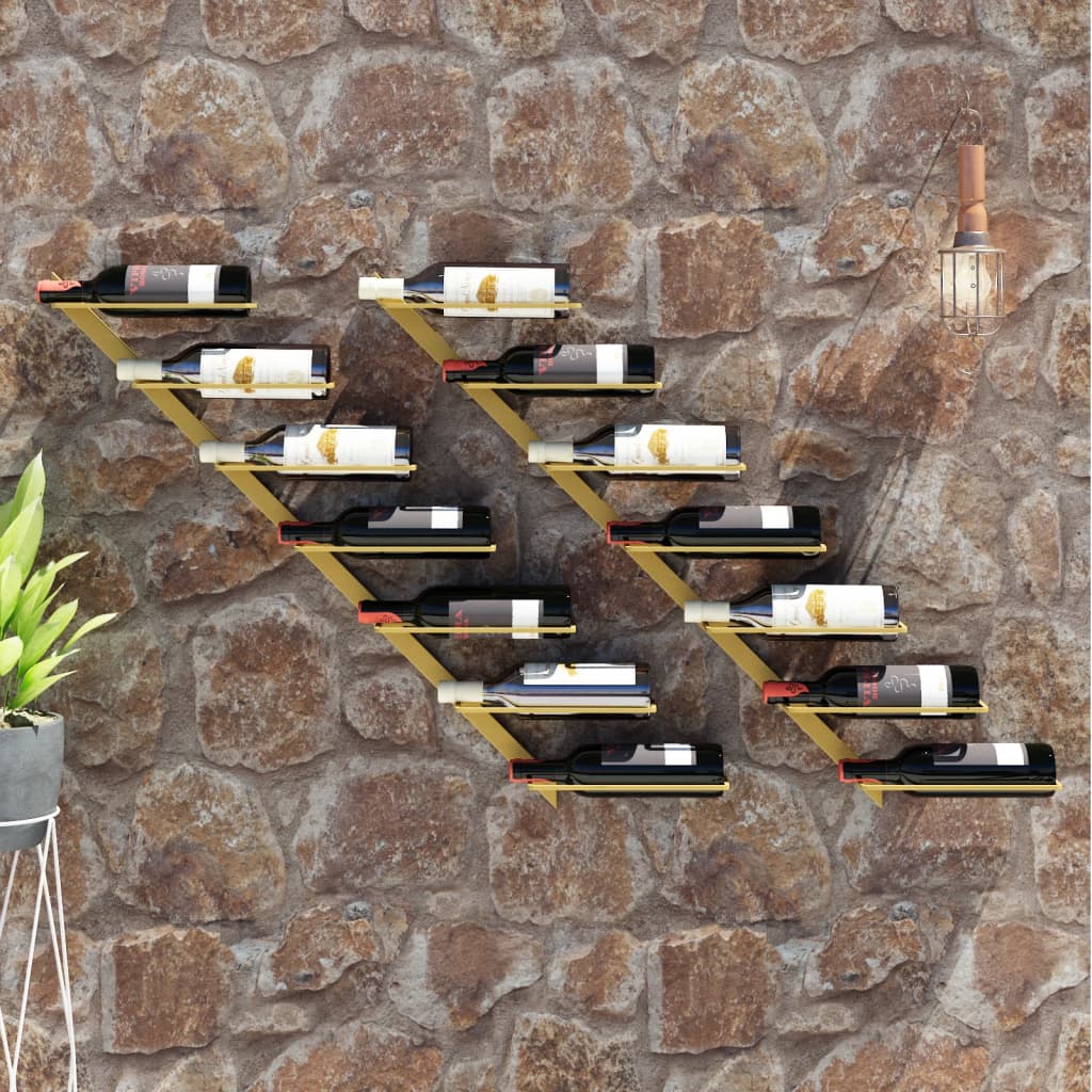 vidaXL Wall-mounted Wine Rack for 7 Bottles 2 pcs Gold Metal