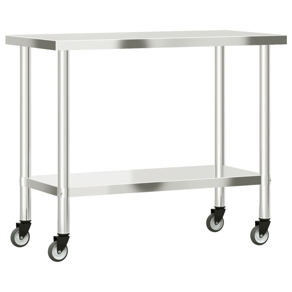 vidaXL Kitchen Work Table with Wheels 110x55x85 cm Stainless Steel