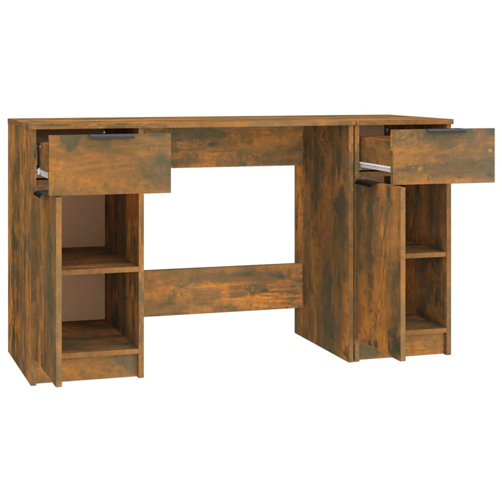 vidaXL Desk with Side Cabinet Smoked Oak Engineered Wood