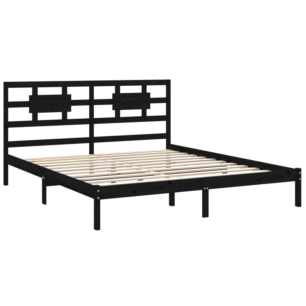 vidaXL Bed Frame Black Solid Wood 180x200 cm Super King Size
