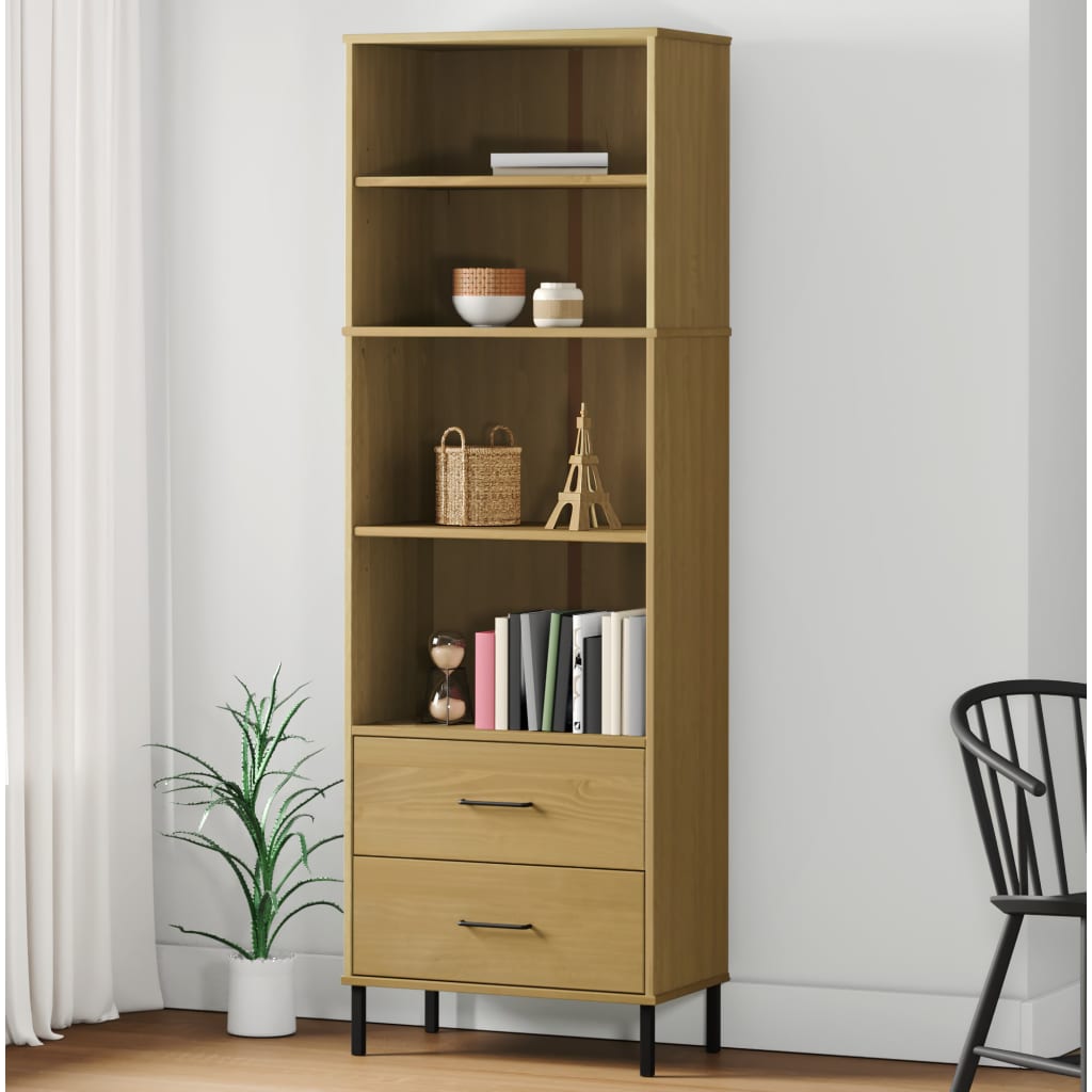 vidaXL Bookcase with 2 Drawers Brown 60x35x180 cm Solid Wood OSLO