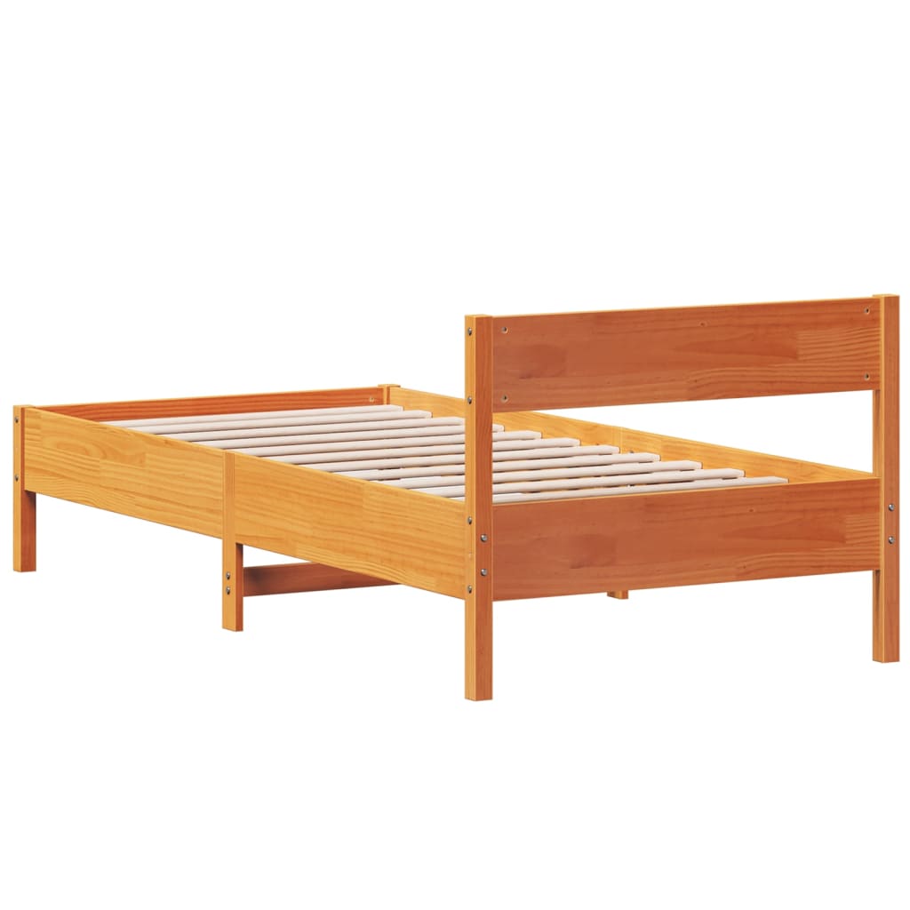 vidaXL Bed Frame with Headboard Wax Brown 75x190 cm Small Single Solid Wood Pine