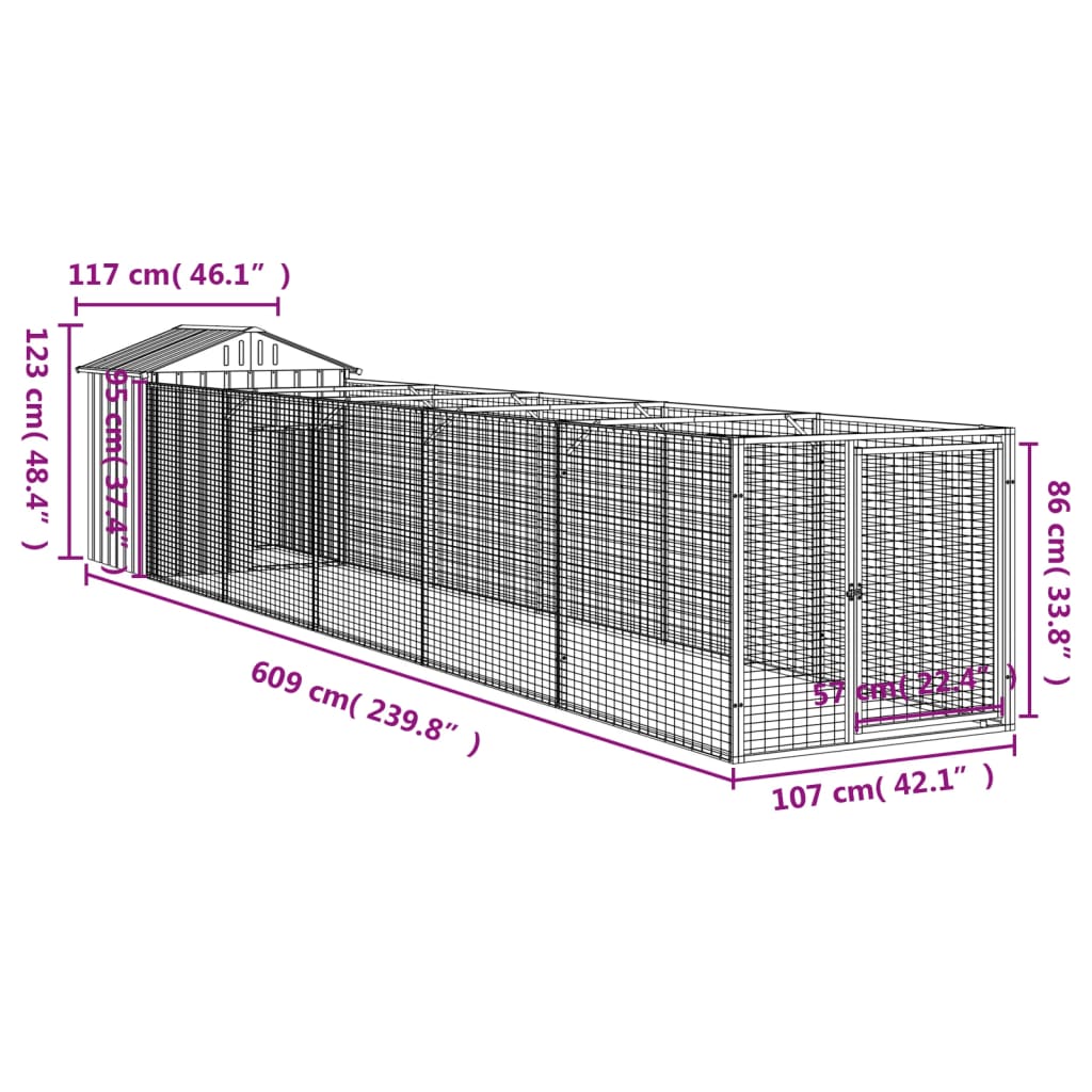 vidaXL Dog House with Roof Anthracite 117x609x123 cm Galvanised Steel