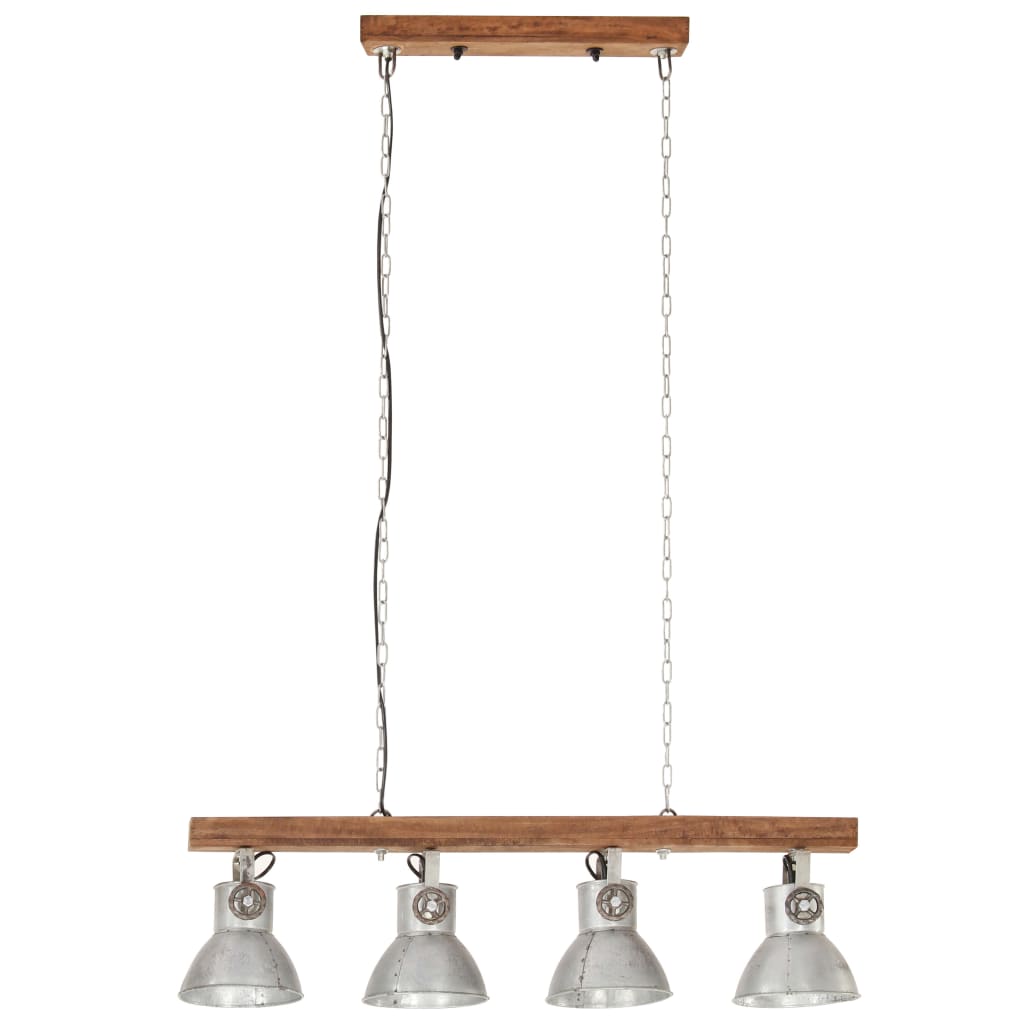 vidaXL Industrial Ceiling Lamp Silver E27 Mango Wood