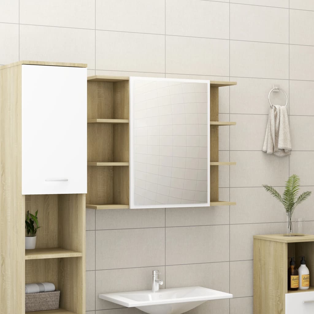 vidaXL Bathroom Mirror Cabinet White and Sonoma Oak 80x20.5x64 cm Engineered Wood