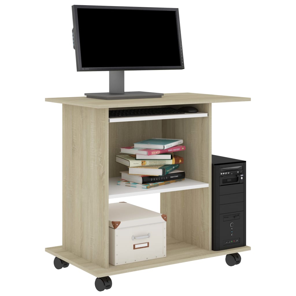 vidaXL Computer Desk White and Sonoma Oak 80x50x75 cm Engineered Wood