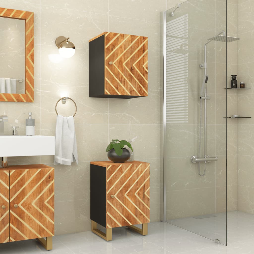 vidaXL Bathroom Wall Cabinet Brown and Black Solid Wood Mango