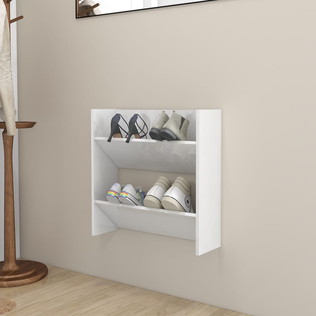 vidaXL Wall Shoe Cabinet High Gloss White 60x18x60 cm Engineered Wood