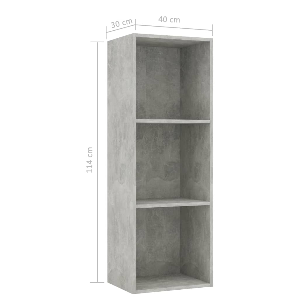 vidaXL 3-Tier Book Cabinet Concrete Grey 40x30x114 cm Engineered Wood