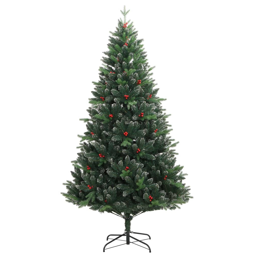 vidaXL Artificial Hinged Christmas Tree with Red Berries 180 cm